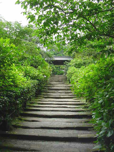 鎌倉　明月院　鎌倉石の参道と山門　写真